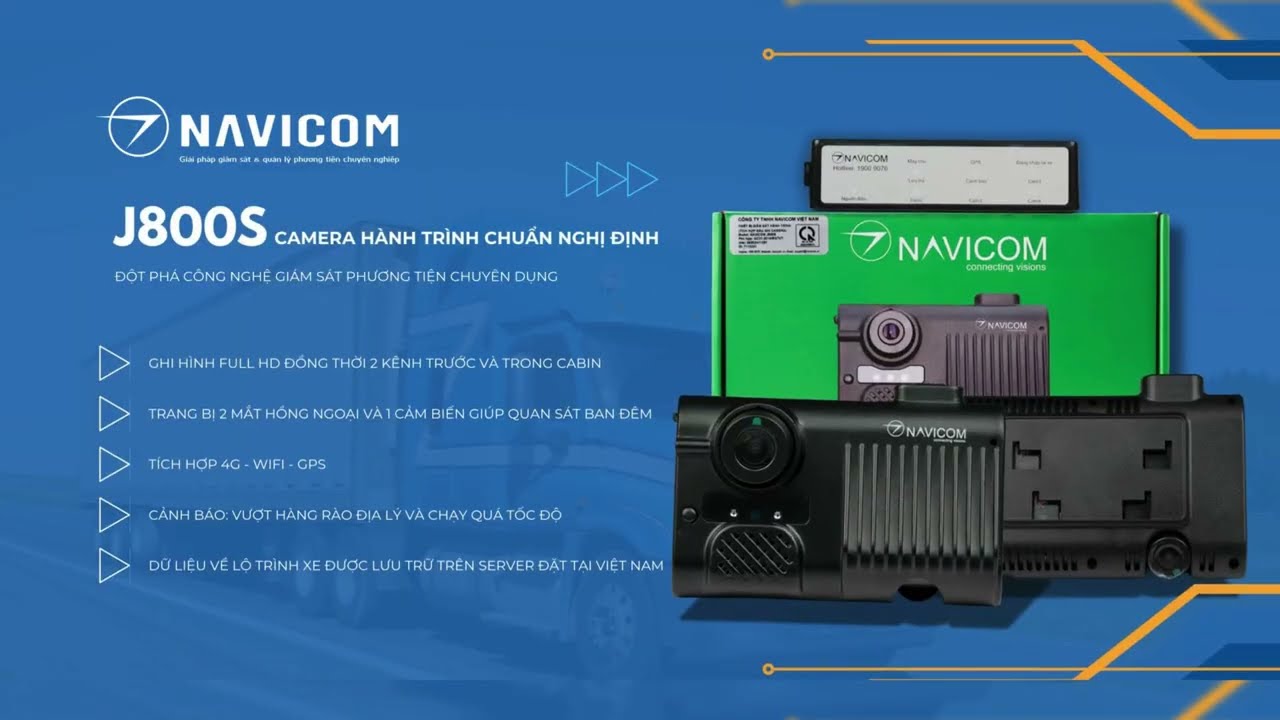 NAVICOM J800S | Camera hành trình chuẩn Nghị định 10 ghi hình đồng thời trước xe và trong cabin