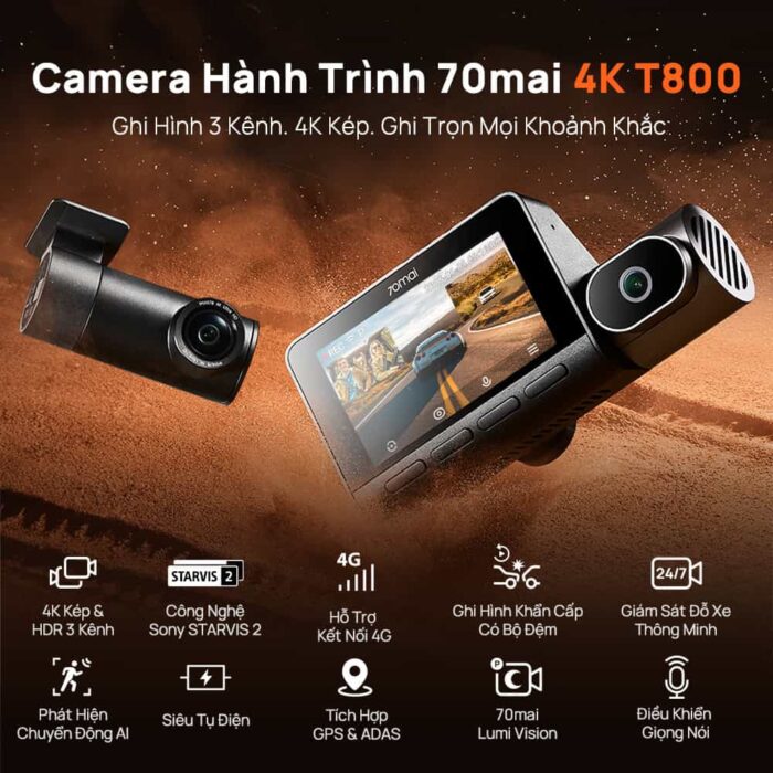Camera Hành Trình 3 Mắt 70mai T800 4k 1